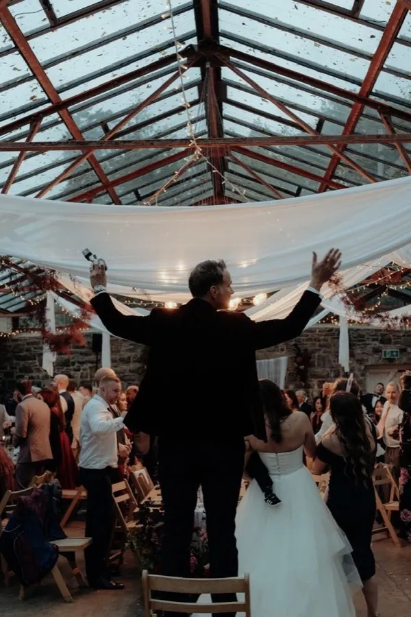 Wedding guests mid-celebration